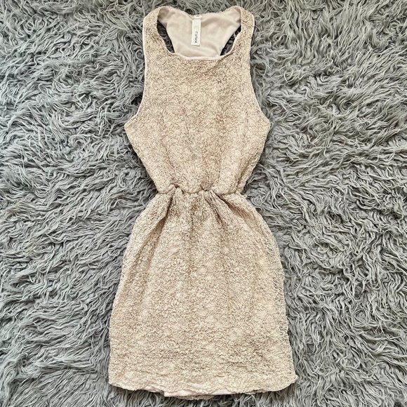 Beige Lace Bodycon Dress - Picture 1 of 3